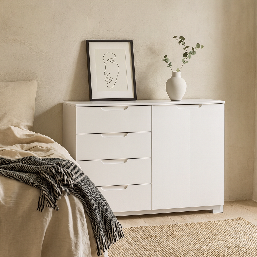 Leipzig White Gloss Chest of 4 Drawers 1 Door