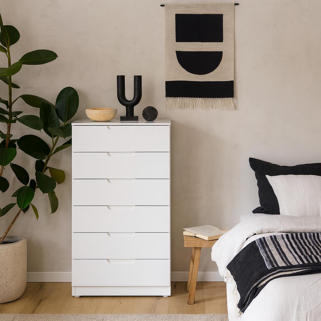 Leipzig White Gloss Tall Chest of 6 Drawers