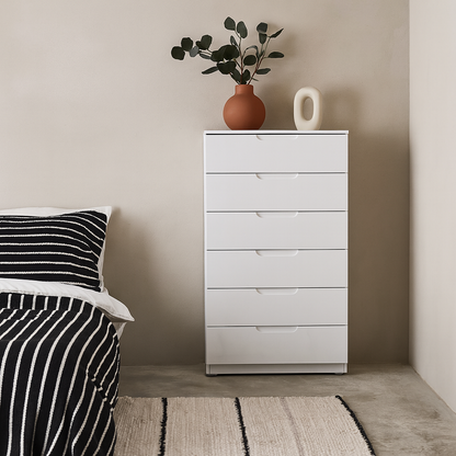 Leipzig White Gloss Tall Chest of 6 Drawers