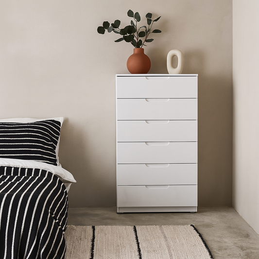 Leipzig White Gloss Tall Chest of 6 Drawers