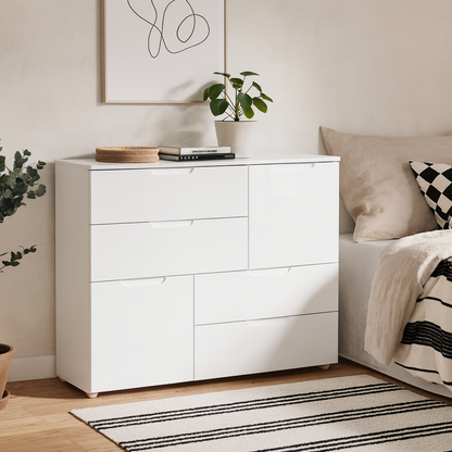 Leipzig White Gloss Chest of 4 Drawers 2 Doors