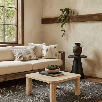 Frankfurt Square Travertine Effect Coffee Table Rounded Corners