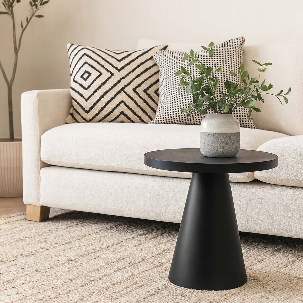 Hamburg Round Black Ceramic Coffee Table with Conical Steel Base