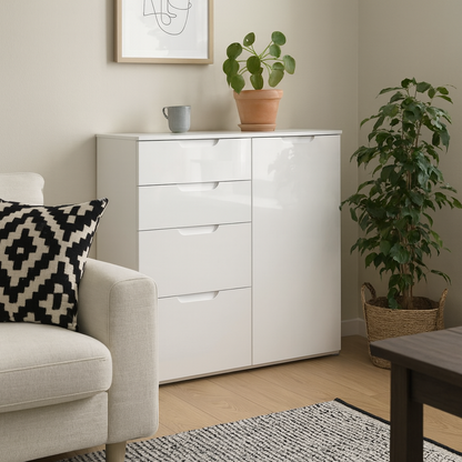 Leipzig White Gloss Chest of Drawers 2 Doors 2 Drawers