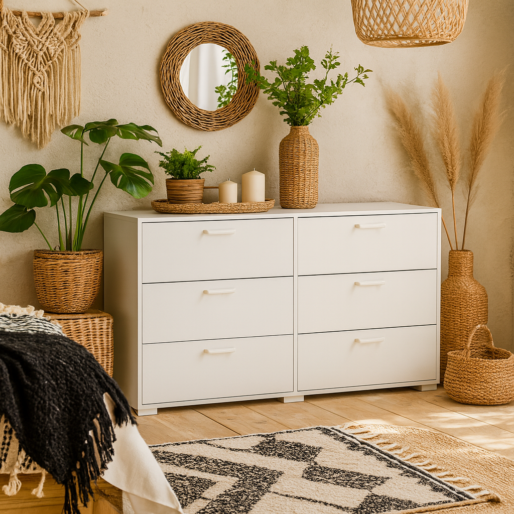 Stuttgart Gloss White Chest of 6 Drawers