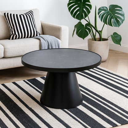 Hamburg Round Black Ceramic Coffee Table with Steel Pillar Base