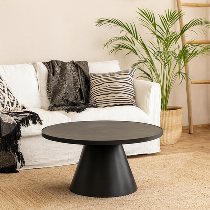 Hamburg Round Black Ceramic Coffee Table Steel Pillar Base