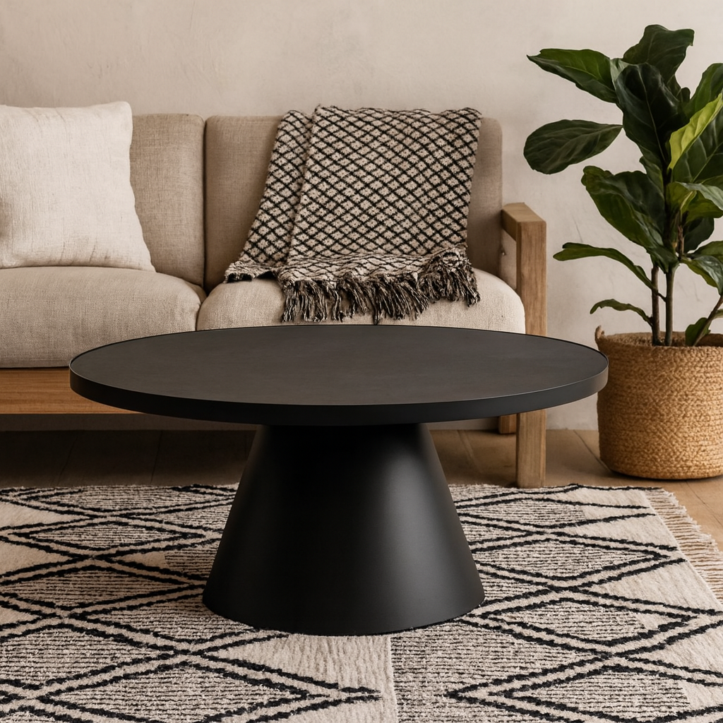 Hamburg Round Black Ceramic Coffee Table Steel Pillar Base
