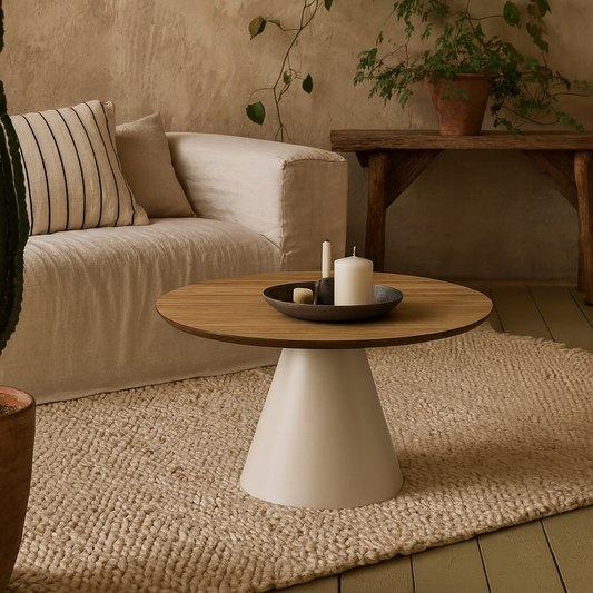 Hamburg Round Oak Veneer Coffee Table Pillar Steel Base