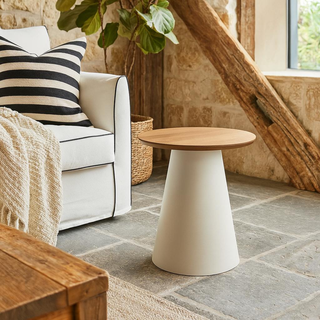 Hamburg Oak Veneer Coffee Table with Industrial Steel Pillar Base