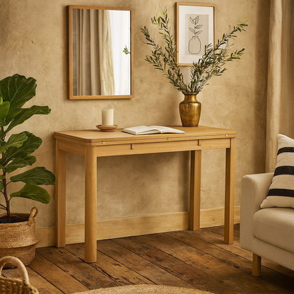 Dresden Oak Veneer Extendable Dining Table with Hidden Leaves