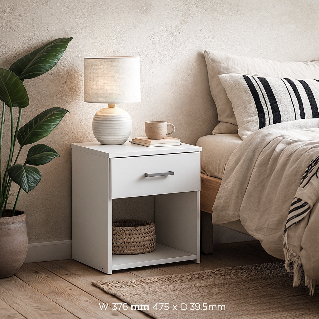 Munich White Wooden Bedside Table 1 Drawer