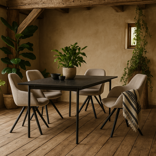 Norwich Dining Table 200cm with 4 Sand Fabric Swivel Chairs