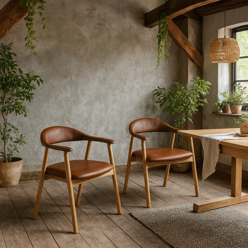 Set of 2 Melbourne Brown Faux Leather Dining Chair With Armrest