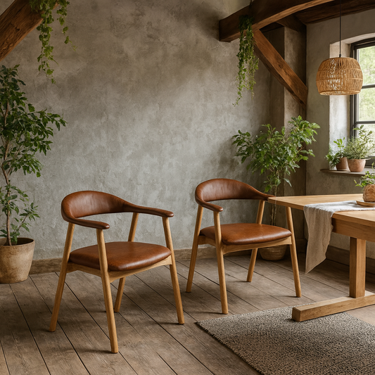 Set of 2 Melbourne Brown Faux Leather Dining Chair With Armrest