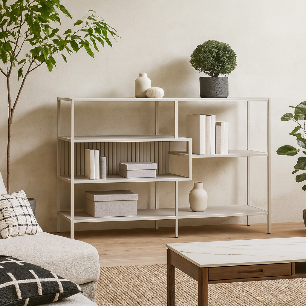 Paris Wide Grey Metal Bookcase 4 Shelves