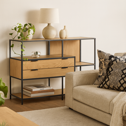 Galway Wild Oak Bookcase with 3 Shelves and 2 Drawers