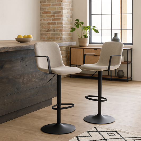 Set of 2 Bamako Swivel Beige Chenille Bar Stool Adjustable Height