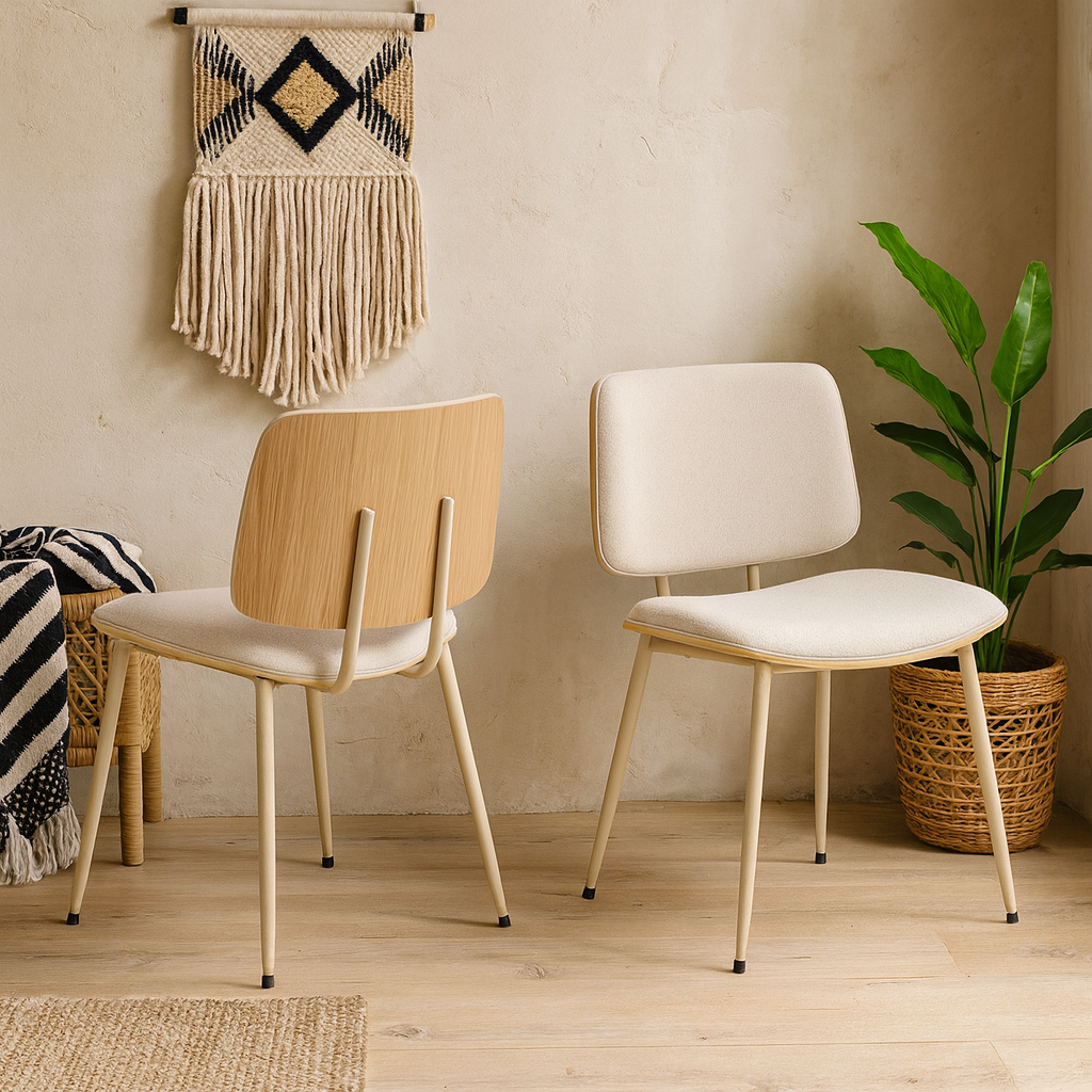 Set of 2 Nairobi Dining Chair Beige Chenille and Oak Veneer