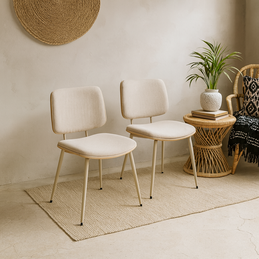 Set of 2 Nairobi Dining Chair Beige Chenille and Oak Veneer