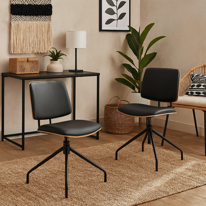 Set of 2 Nairobi Swivel Dining Chairs Black Veneer and Faux Leather