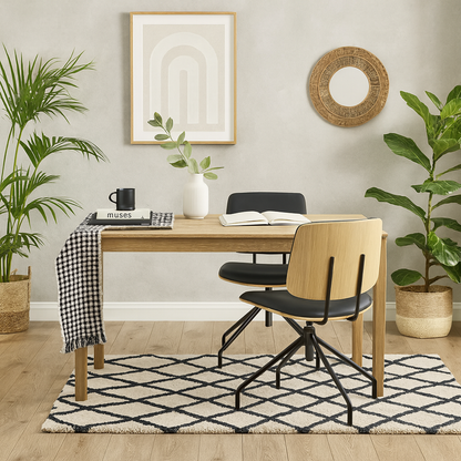 Set of 2 Nairobi Swivel Dining Chairs Black Veneer and Faux Leather