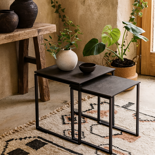 Durban Square Black Ceramic Nesting Coffee Table Set