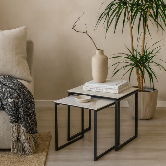 Durban Square White Ceramic Nesting Coffee Table Set