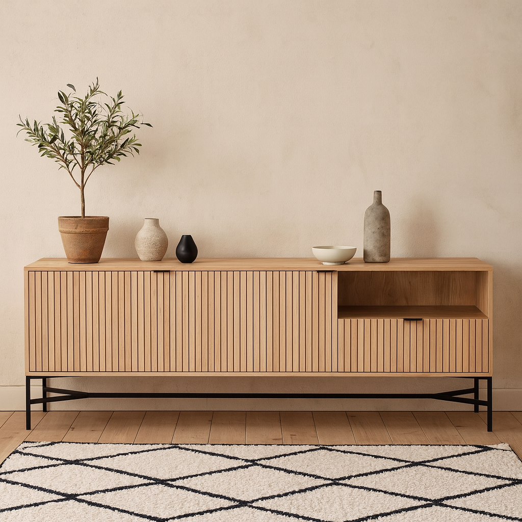 Brisbane Slatted Wild Natural Oak Sideboard 2 Doors 2 Shelves