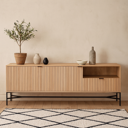 Brisbane Slatted Wild Natural Oak Sideboard 2 Doors 2 Shelves