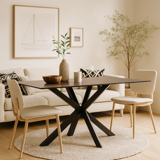 Perth 160cm 6 Seater Brown Ceramic Dining Table Industrial Black Metal Legs