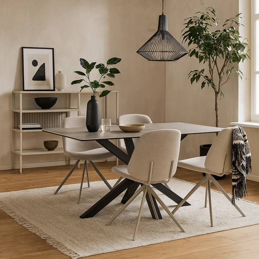 Perth 160cm 6 Seater Grey Ceramic Dining Table Industrial Black Metal Legs