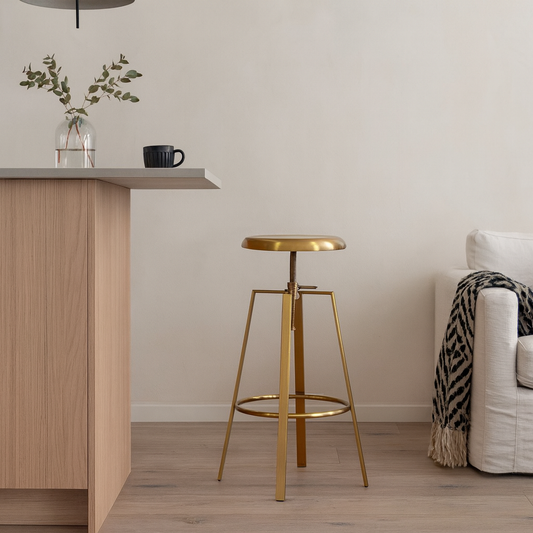 Hobart Gold Brushed Steel Bar Stool With Adjustable Height