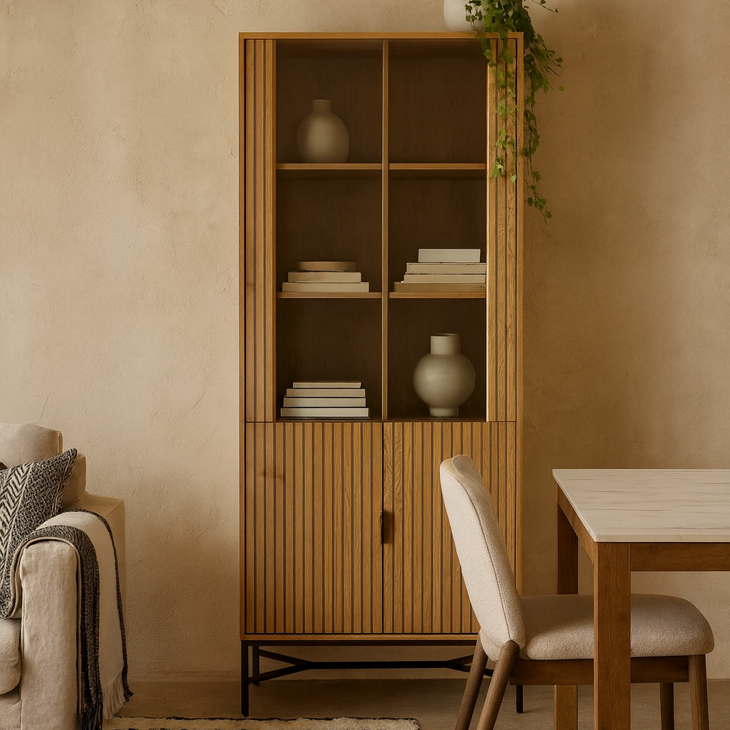 Brisbane Slatted Wild Natural Oak Display Cabinet 4 doors 6 Shelves