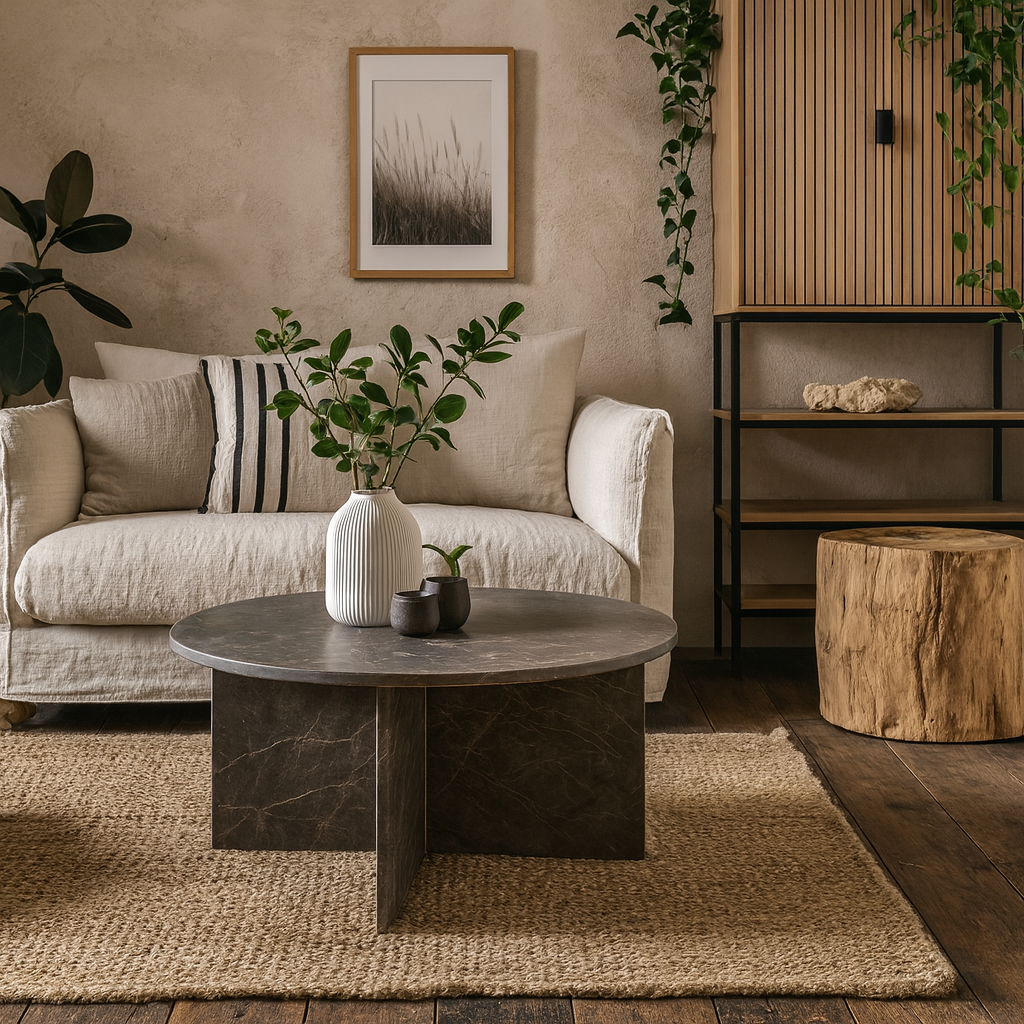 Singapore Brown Marble Round Coffee Table