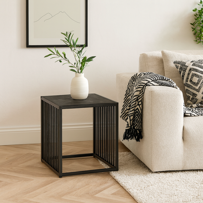Porto Organic Black Metal Side Table Stone Effect Top