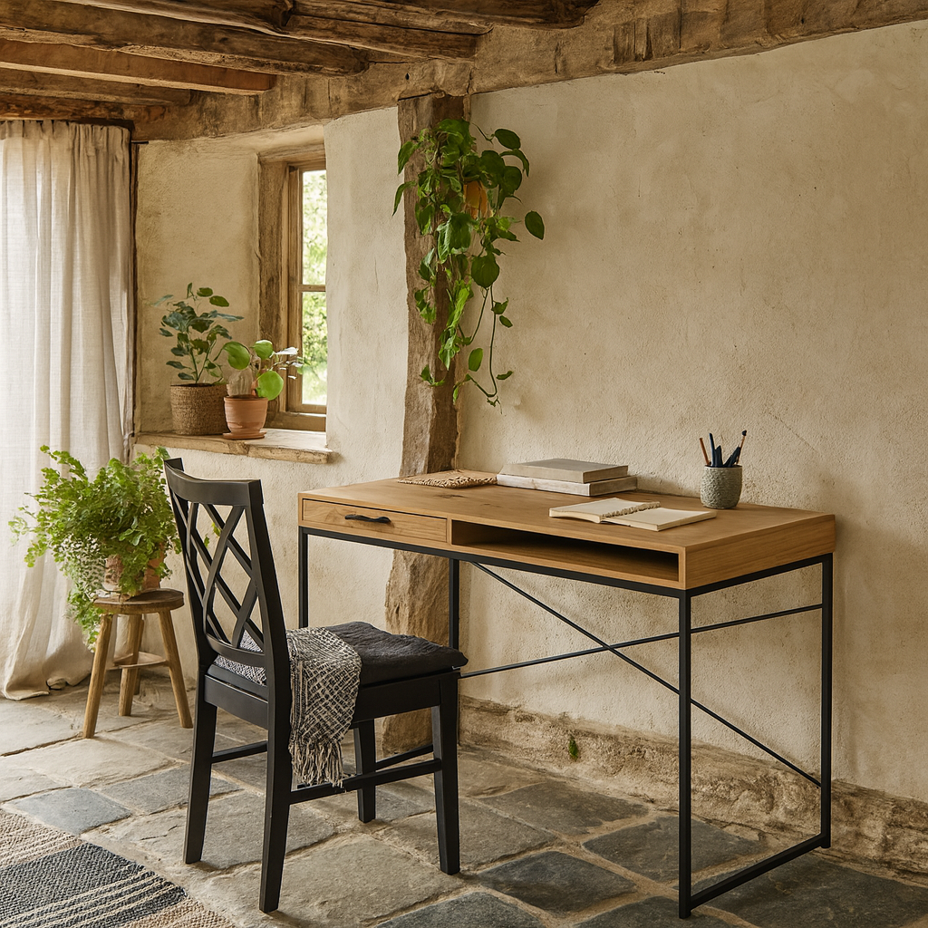 El Paso Wild Oak Effect Desk with Drawer and Shelf Black Metal Base