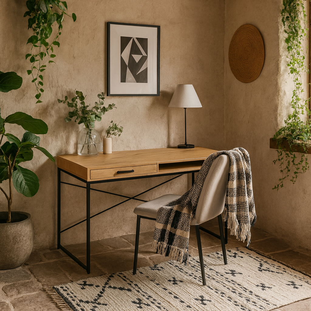 El Paso Wild Oak Effect Desk with Drawer and Shelf Black Metal Base