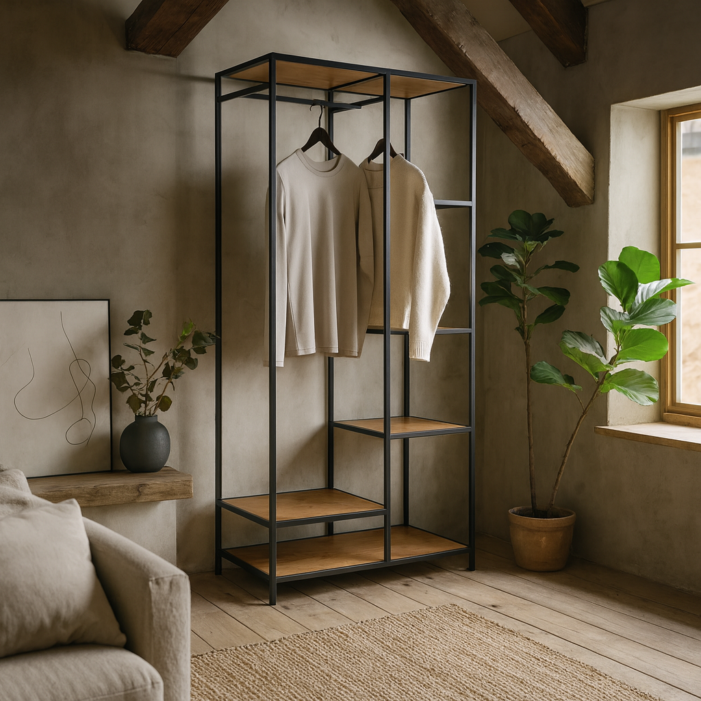 El Paso Black Metal and Wild Oak Veneer Clothes Rack 5 Shelves
