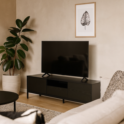 El Paso Black Wooden TV Unit 2 Doors 1 Drawer Metal Base