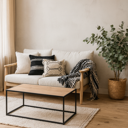 El Paso Black Metal Frame and Wild Oak Veneer Coffee Table
