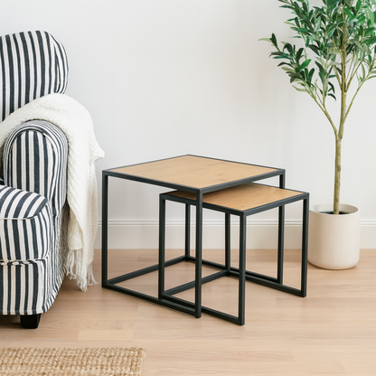 Set of 2 El Paso Black Metal Wild Oak Veneer Nesting Tables