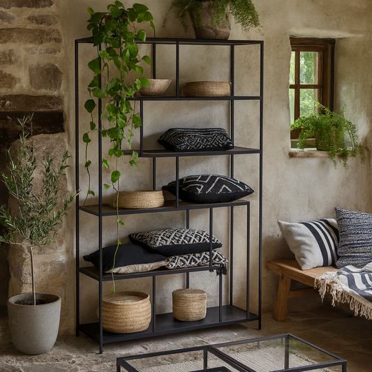 El Paso Black Bookcase 5 Shelves Asymmetrical Metal Frame