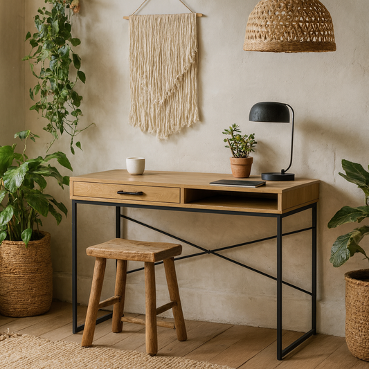 El Paso Office Desk 1 Drawer Black Metal and Wild Oak Effect