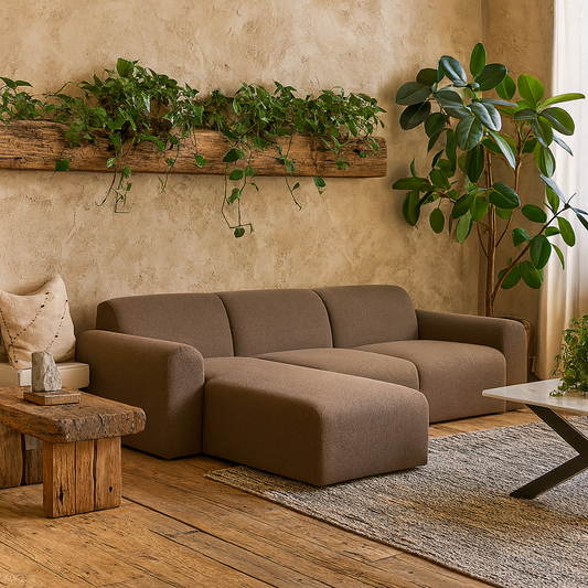 Bilbao Boucle Brown 3 Seater Chaise Longue Sofa Left Hand