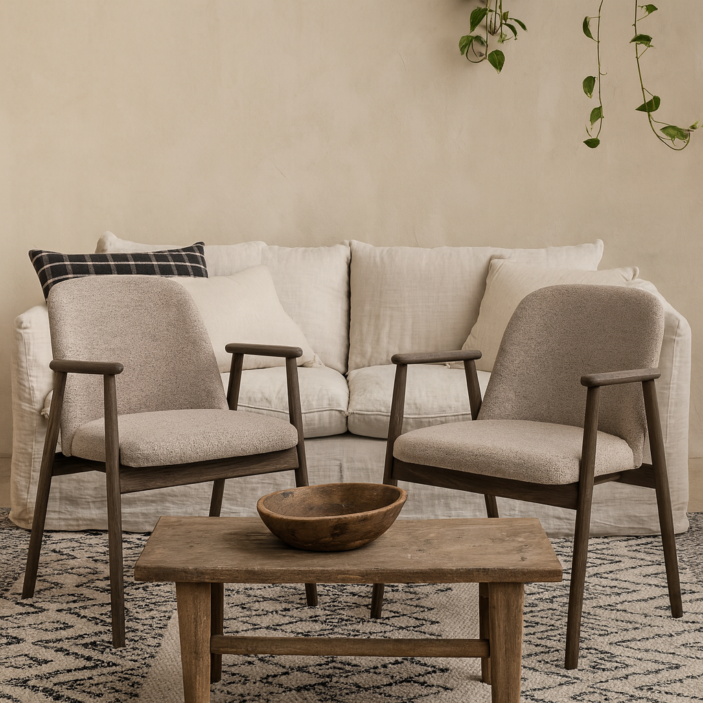 Set of 2 Kampala Beige Monza Upholstered Dining Chairs With Armrest