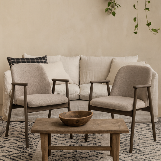 Set of 2 Kampala Beige Monza Upholstered Dining Chairs With Armrest