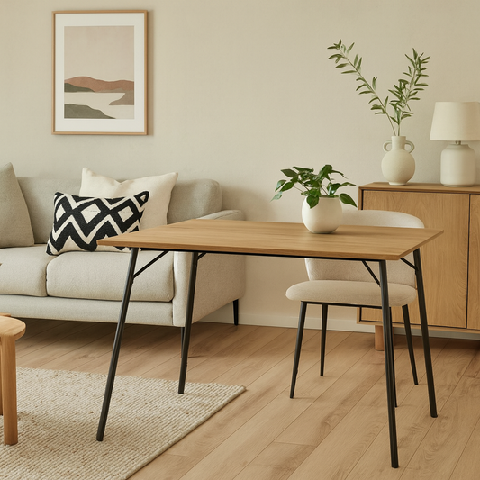 Lagos 4 Seater Rectangular Natural Wild Oak and Black Metal Dining Table