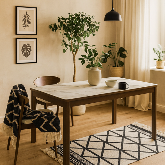 Cork 180cm Rectangular Cream Ceramic Dining Table with Oak Veneer Base