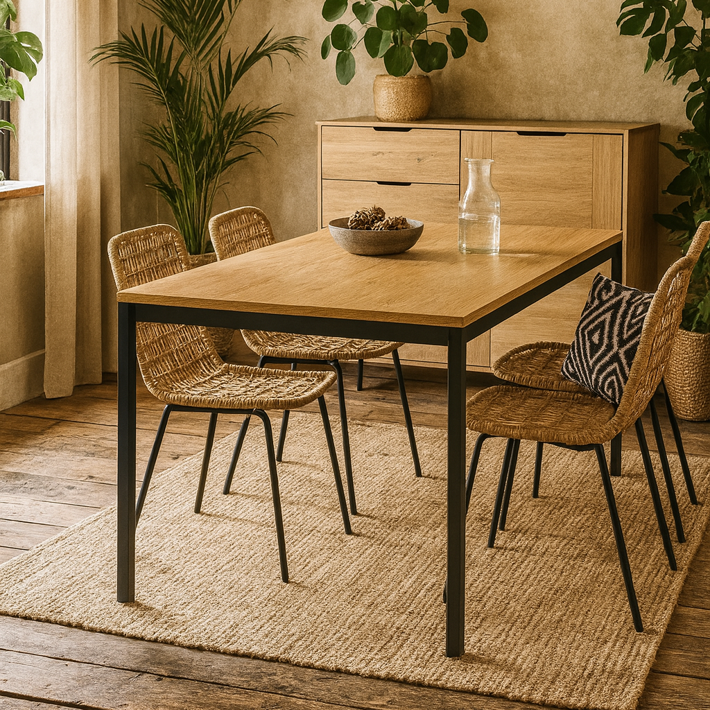 El Paso 6 Seater Black Dining Table Wild Oak Veener Top